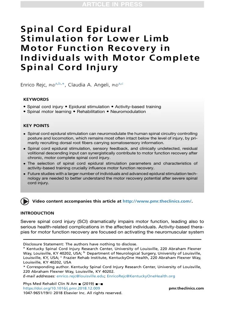 Spinal Cord Epidural Stimulation For Lower Limb Motor Function Recovery In Individuals With ...