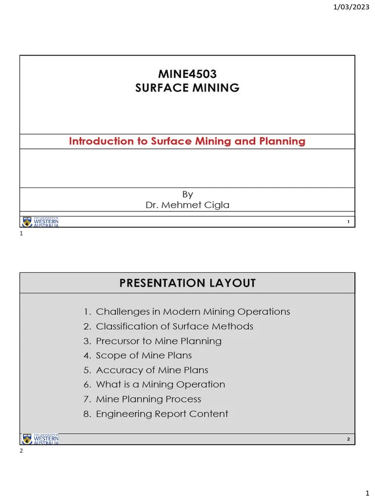 MINE4503 - 01 - Introduction To Surface Mining And Planning - 020 ...