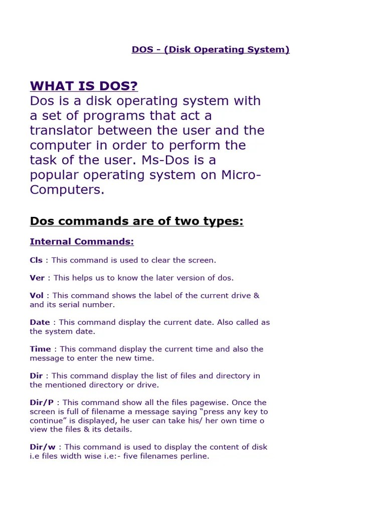 What Is Dos?: Dos Commands Are Of Two Types | PDF | Computer File | Dos