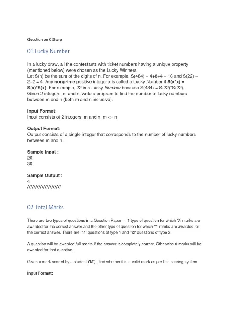 Question On C Sharp | PDF | Mathematics | Arithmetic