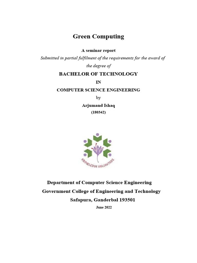 Green Computing Seminar Report - Final - Report | PDF