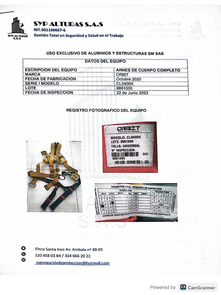 Inspección Anual Arnes Serie 8861000 | PDF