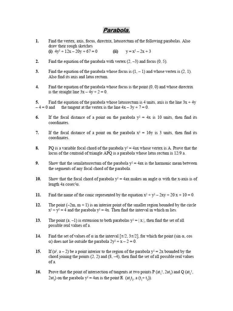 Parabola Fundamentals | PDF | Perpendicular | Algebraic Geometry