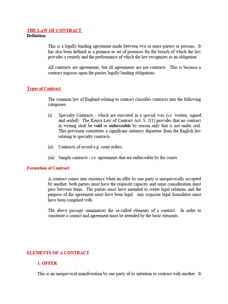 The Law Of Contract | PDF | Offer And Acceptance | Consideration