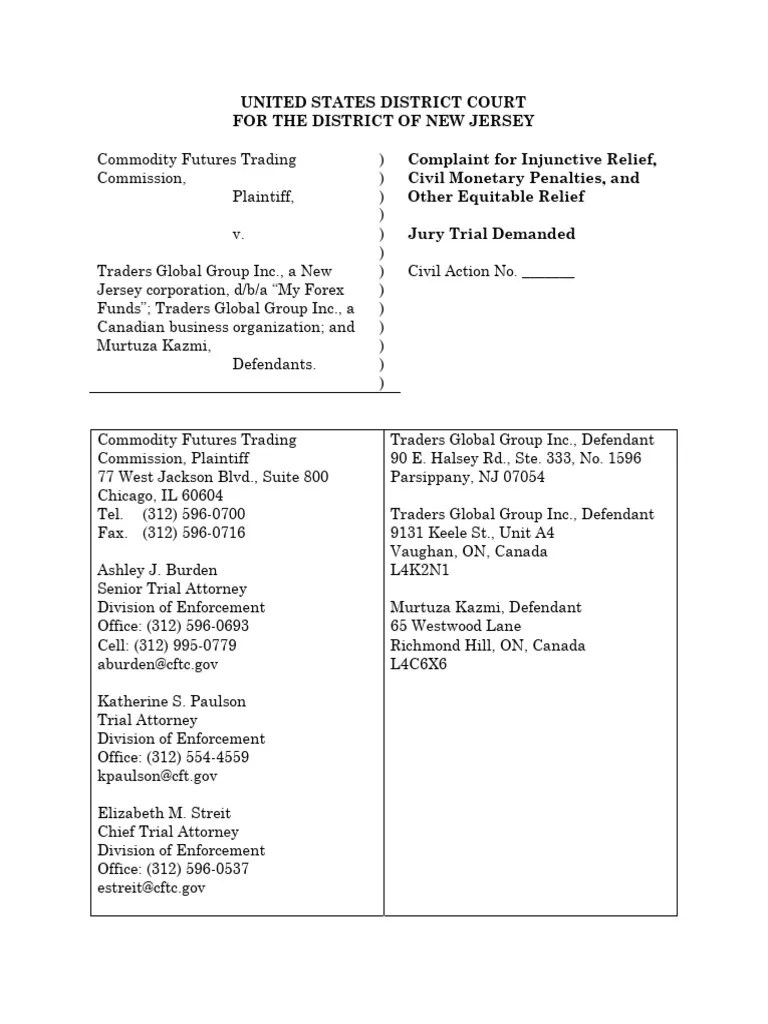 Complaint, CFTC V. Traders Global Inc., Et Al. Corrected | Download Free PDF | Foreign Exchange ...
