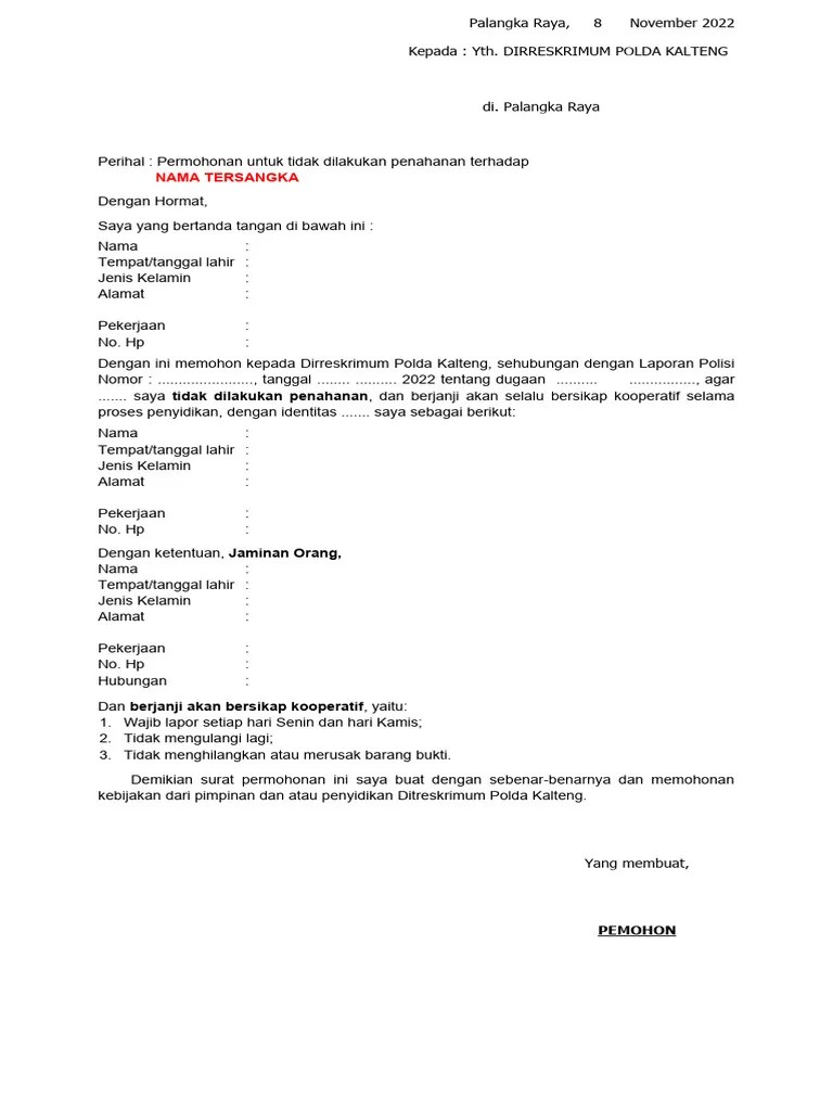 Permohonan Tidak Dilakukan Penahanan | PDF