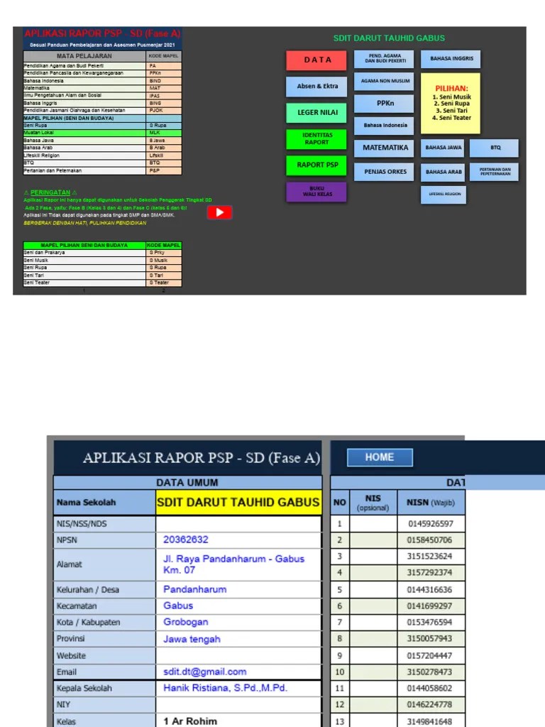 Materi Hari 4 - Contoh Aplikasi RAPORT PSP SD Fase A SDIT Semester 1 | PDF