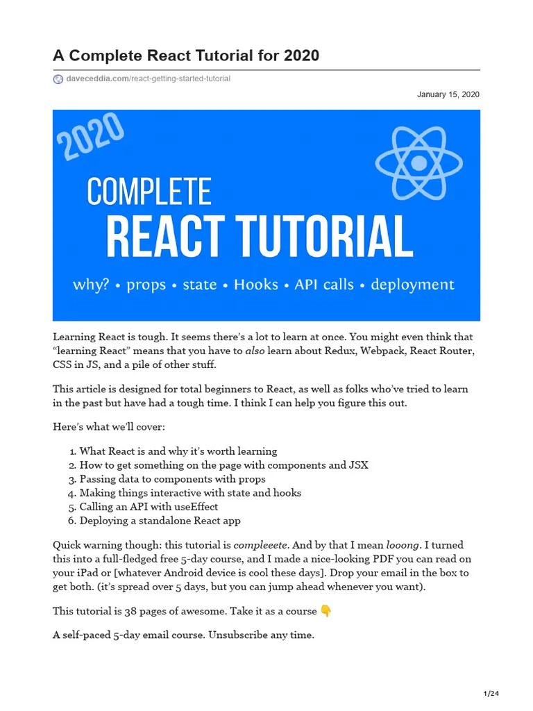 A Complete React Tutorial For 2020 | PDF | Java Script | Anonymous Function