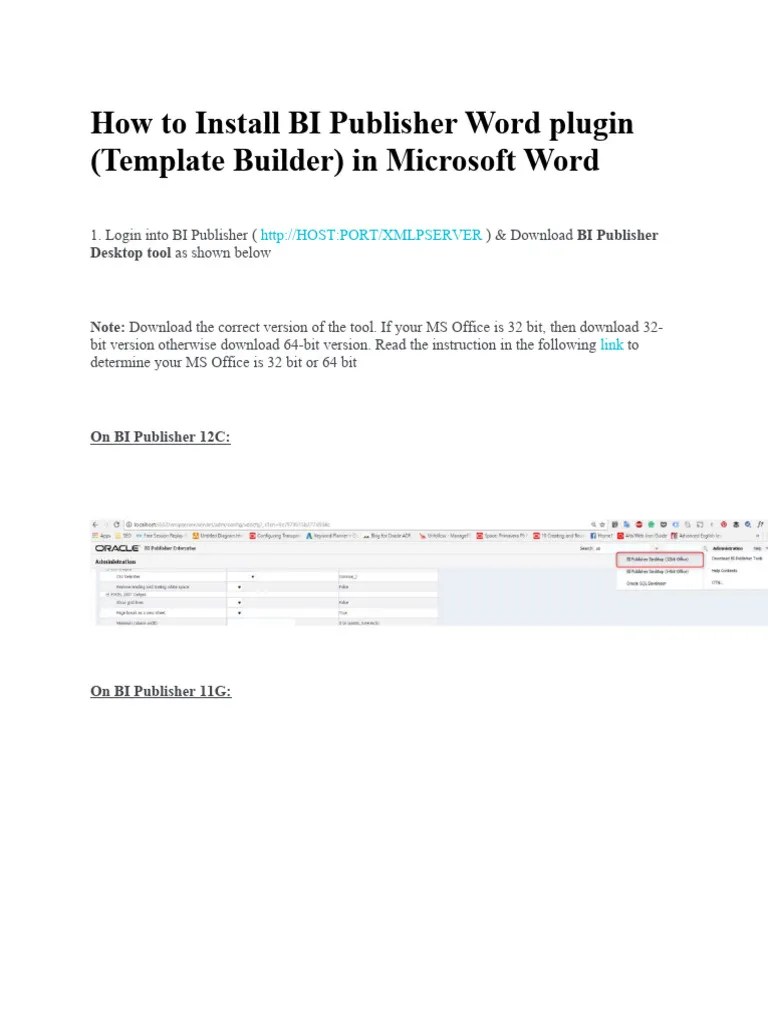 How To Install BI Publisher Word Plugin | PDF