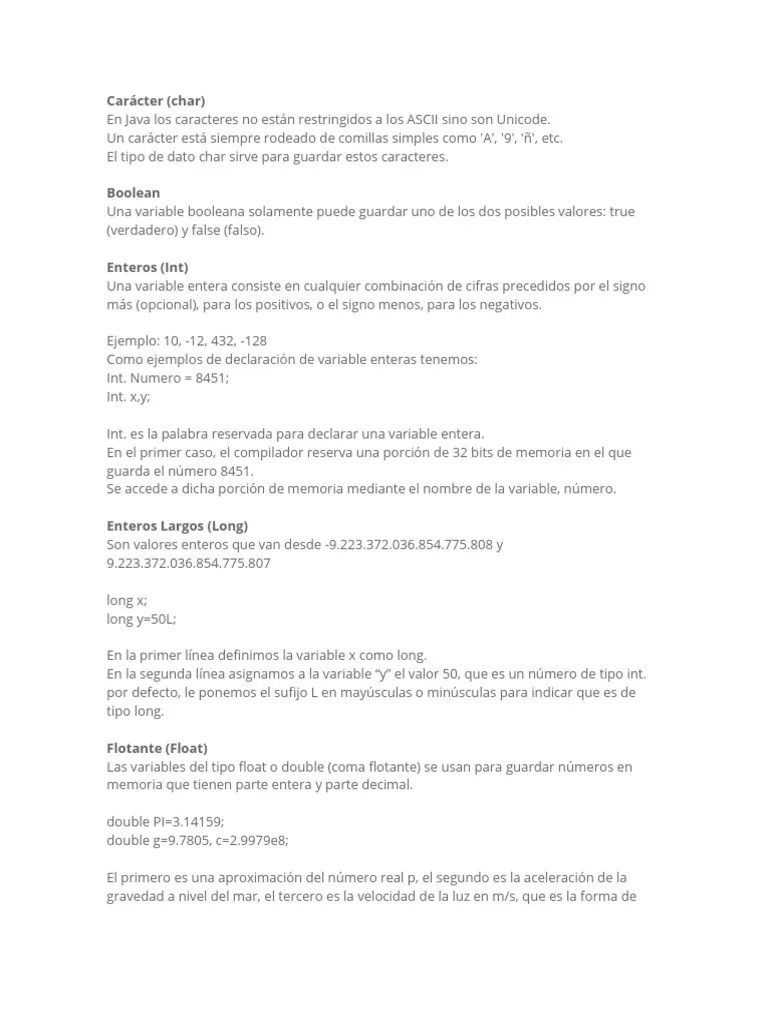 Tipos De Datos Primitivos | PDF