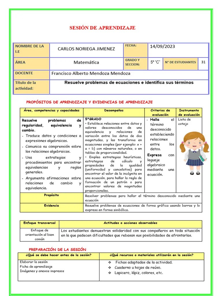 SESION 14 Setiembre MAT Ecuaciones | PDF | Ecuaciones | Evaluación