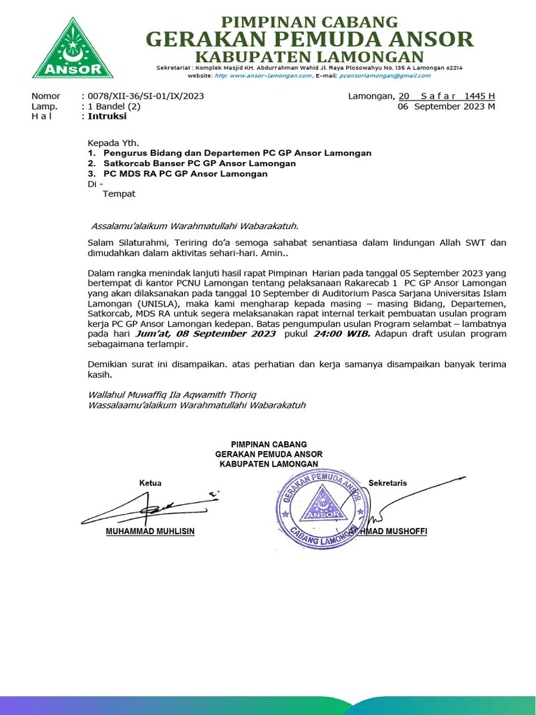 Surat Instruksi Usulan Program Kerja | PDF