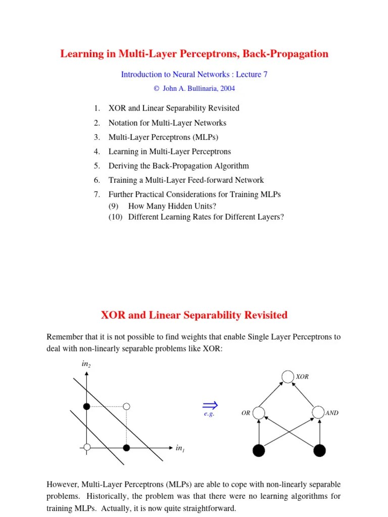 L7 - Learning In Multi-Layer Perceptrons, Back-Propagation | PDF ...