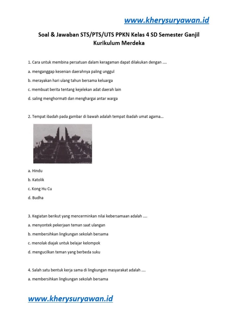 Soal-Jawaban STS PPKN Kelas 4 Kurikulum Merdeka - WWW - Kherysuryawan.id | PDF