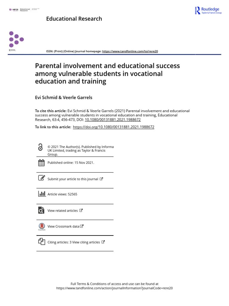 Parental Involvement And Educational Success Among Vulnerable Students In Vocational Education ...
