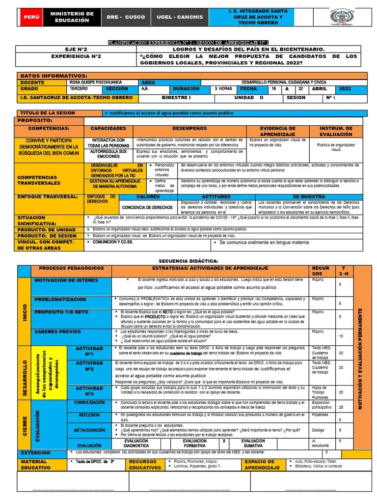Sesión De Aprendizaje Nº1-3º Monitoreo Abril | PDF | Aprendizaje ...