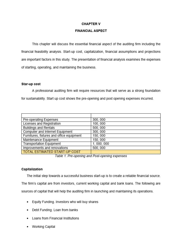 Chapter V Financial Aspect Feasibility Study | PDF | Startup Company ...