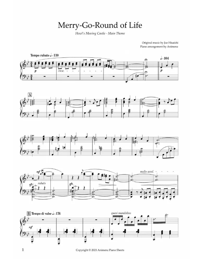 Hisaishi Joe - Merry Go Round Of Life (Howl's Moving Castle OST) Sheet By Animenz | PDF