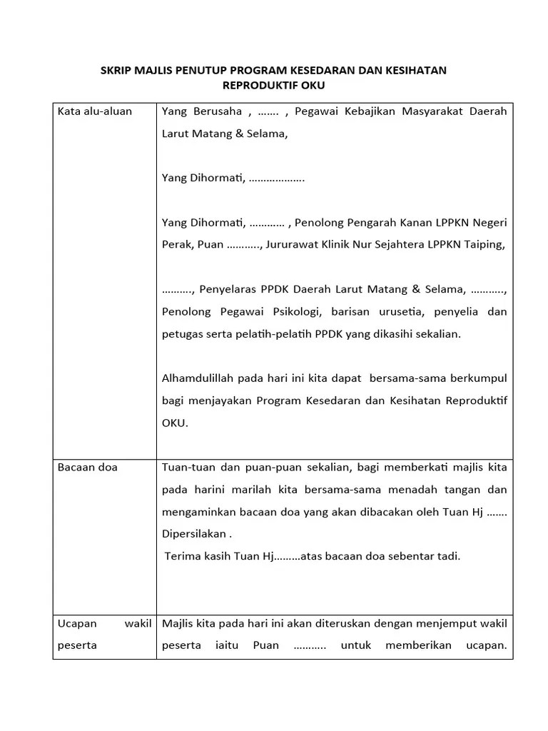 Skrip Majlis Penutup | PDF