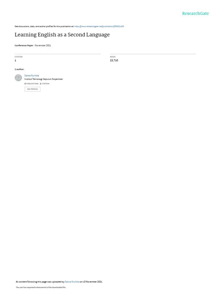 Learning English As A Second Language | PDF | English As A Second Or ...