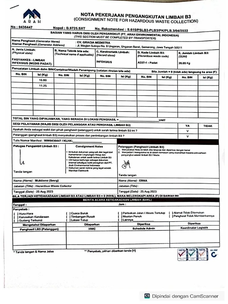 Dokumen Bukti Limbah B3 | PDF