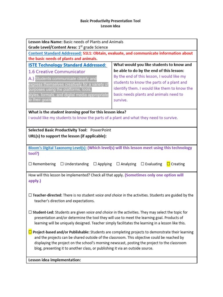 Bpts Basic Productivity Tools Lesson Idea Template | PDF | Project ...