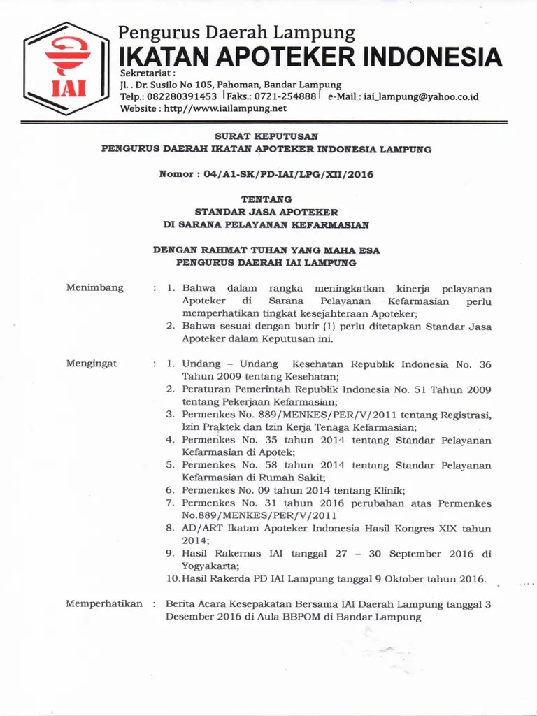 Standar Gaji Apoteker 2016-1 | PDF