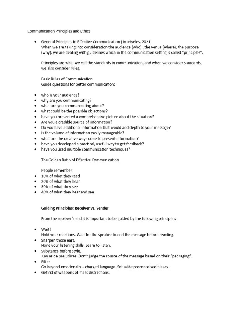 Communication Principles And Ethics | PDF | Communication | Nonverbal Communication