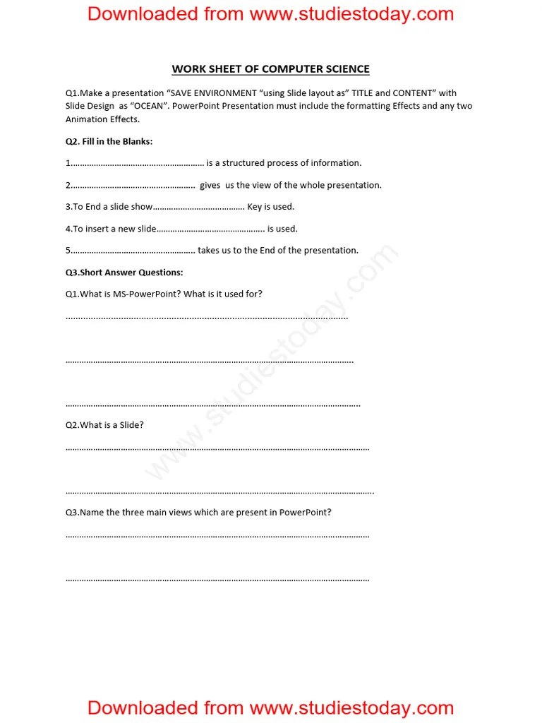 CBSE Class 5 Computer Science Worksheets Set D | PDF