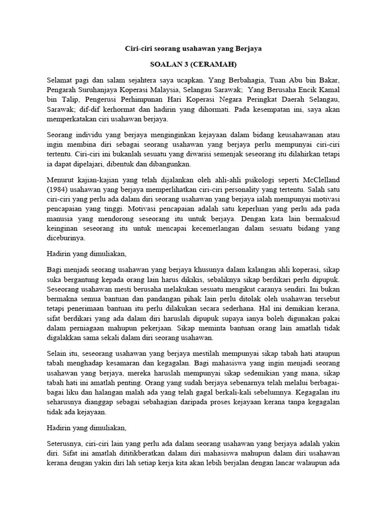 Ciri Ciri Seorang Usahawan Yang Berjaya | PDF