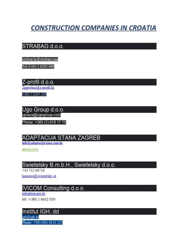 Construction Companies In Croatia | PDF