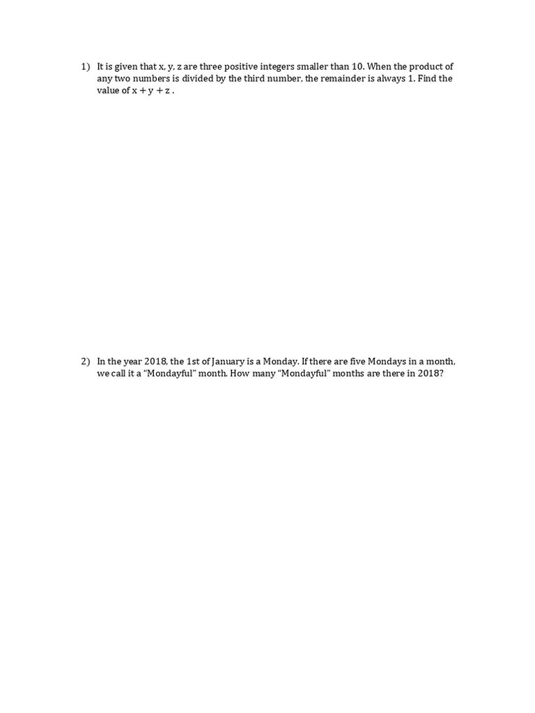 Math Olympiad Questions - Set 1 | PDF | Area | Numbers