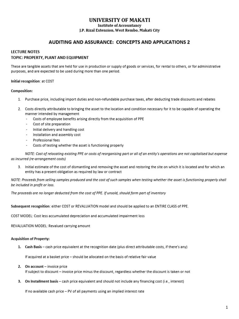 IAS 16 PPE - Lecture | PDF | Depreciation | Cost