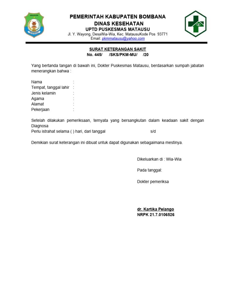 Format Surat Keterangan Sakit | PDF