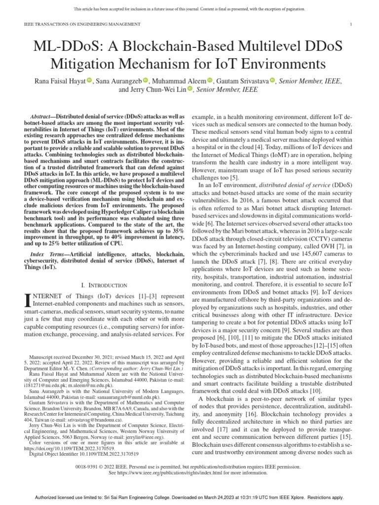 ML-DDoS A Blockchain-Based Multilevel DDoS Mitigation Mechanism For IoT ...