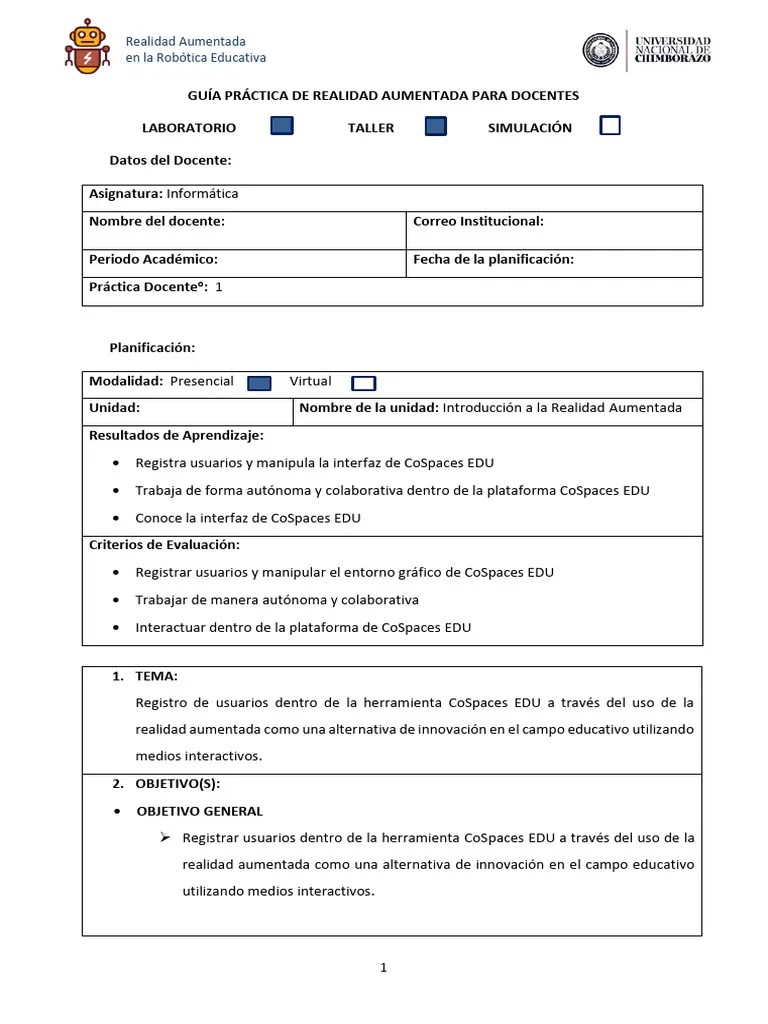Guía Práctica De Planificación Docente - 1 | PDF | Realidad Aumentada | Interfaces Gráficas De ...