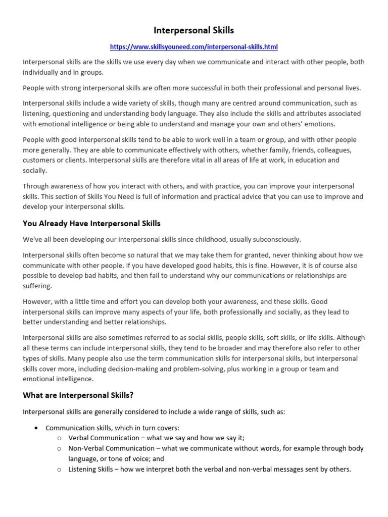 Interpersonal Skills | PDF | Interpersonal Communication | Communication