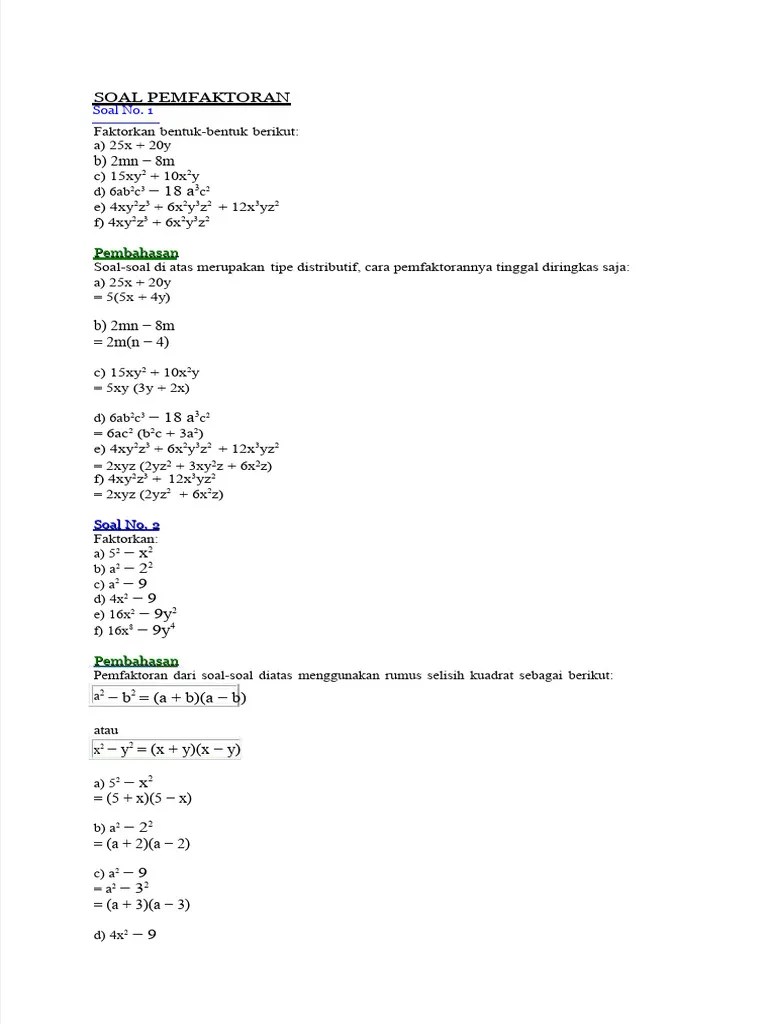 PDF Soal Pemfaktoran | PDF