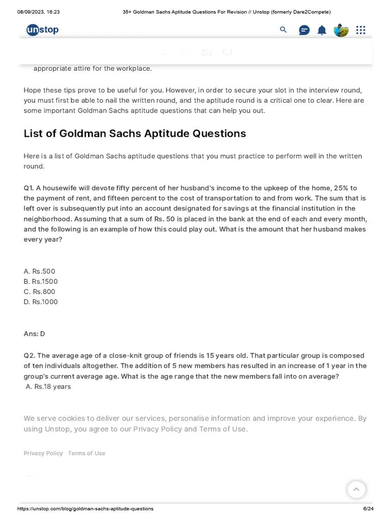 35+ Goldman Sachs Aptitude Questions For Revision - Unstop (Formerly ...