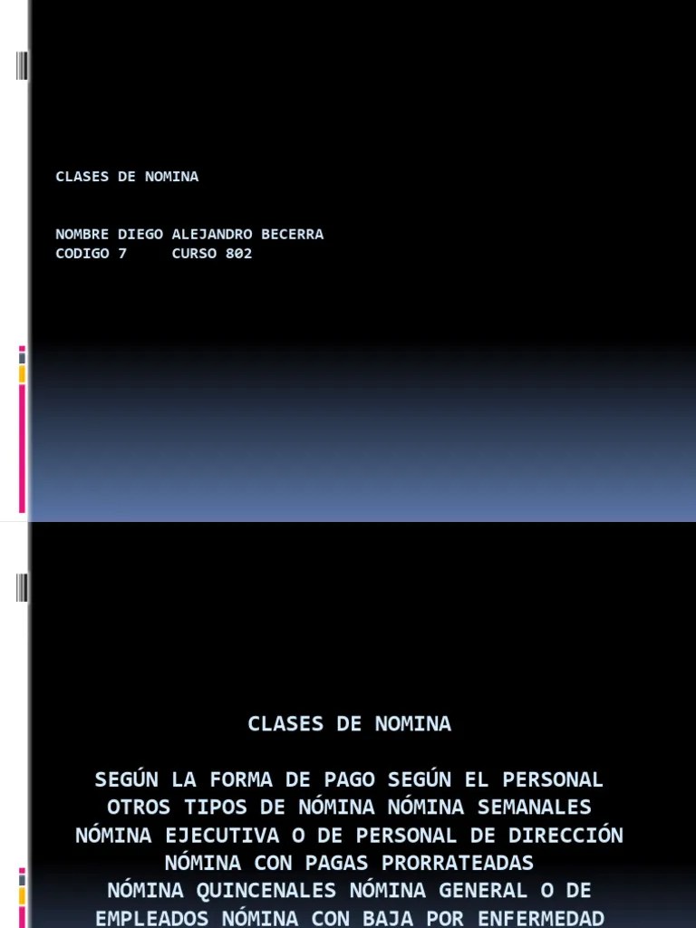 Diego Diapositivas Clases De Nomina | PDF | Contabilidad | Economias