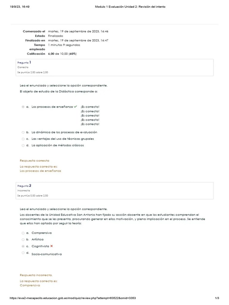 Modulo 1 Evaluación Unidad 2 - Revisión Del Intento | PDF | Enseñando ...