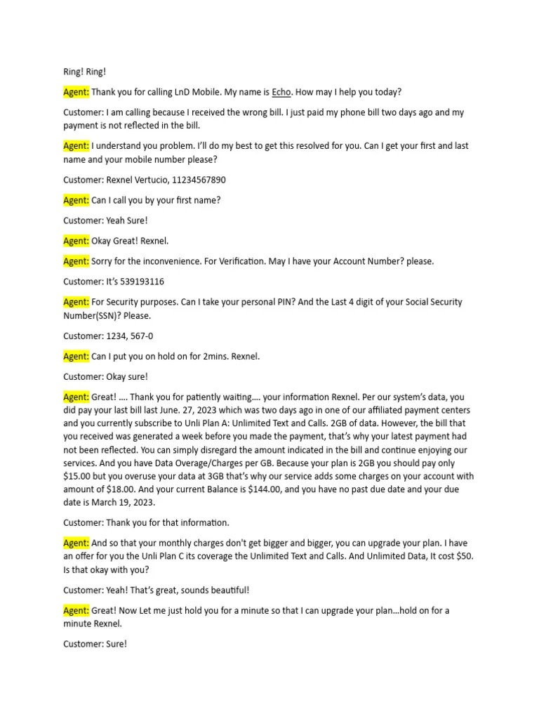 Sample Mock Call Simulation | PDF | Credit Card | Payments