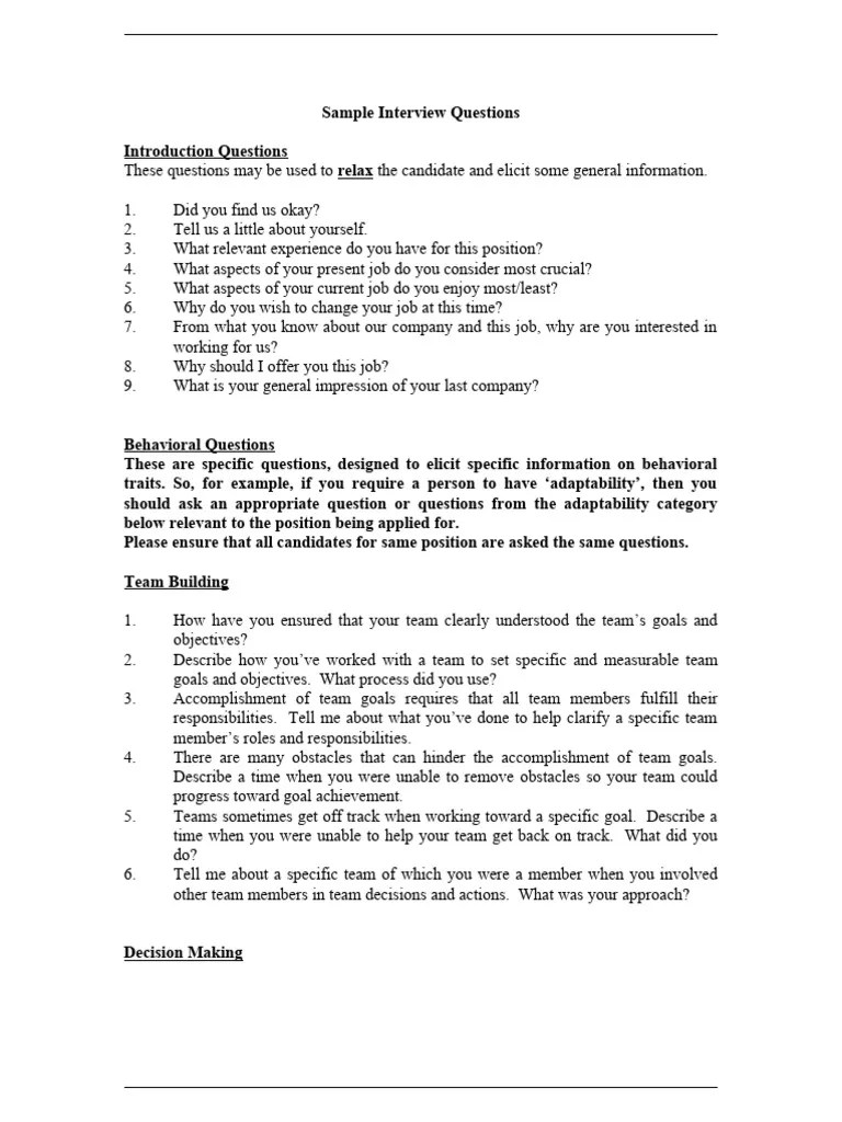 4 Sample Interview Questions | PDF | Goal | Creativity