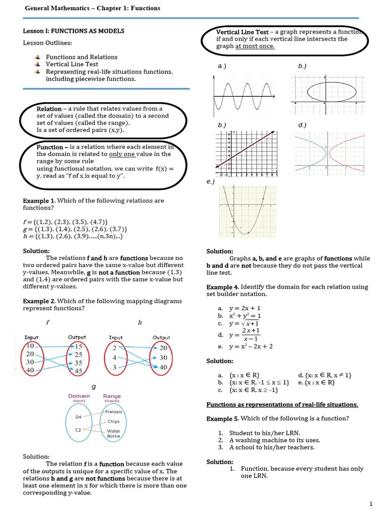 Handouts Chapter 1 Functions | PDF | Function (Mathematics) | Functions ...