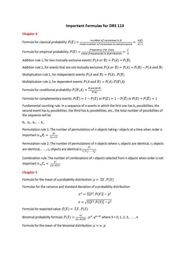 DRS 113 Probability Theory Lecture Notes Collection | PDF | Standard ...