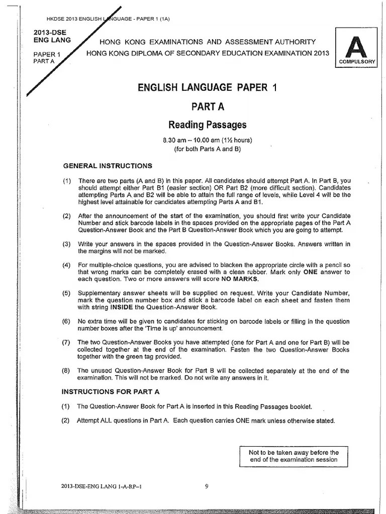 HKDSE 2013 English Exam Paper | PDF | Foreign Language Studies ...