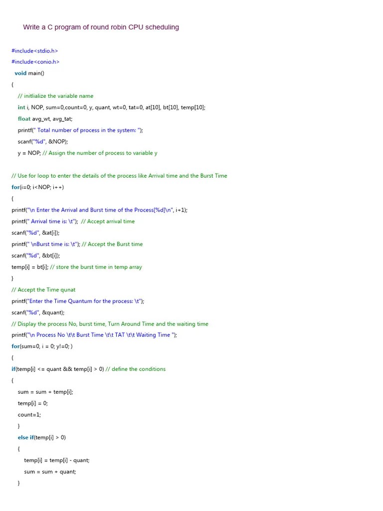C Program Of Round Robin FCFS And SJF CPU Scheduling | PDF | Applied ...