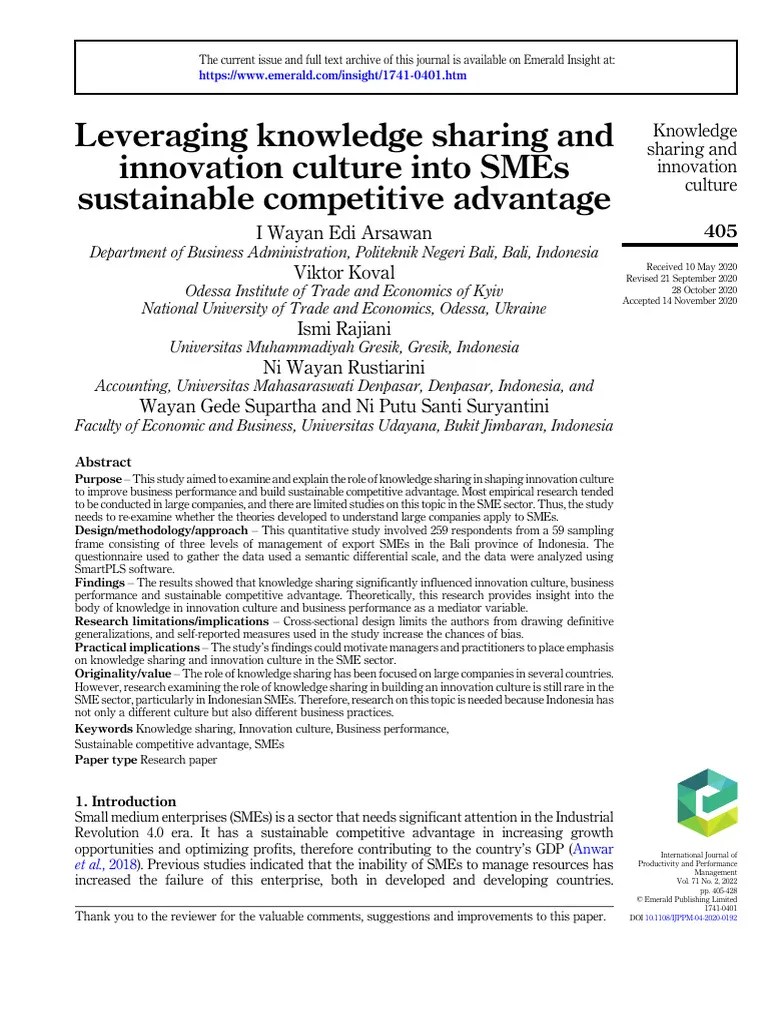 Leveraging Knowledge Sharing | PDF | Competitive Advantage | Innovation