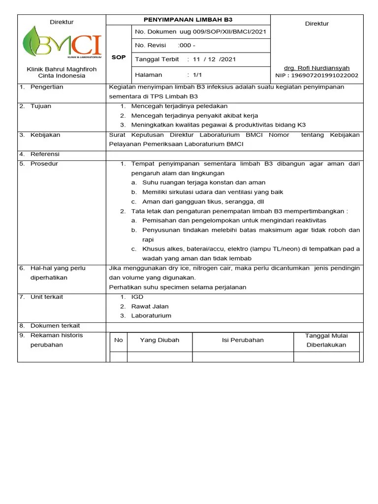 SOP Penyimpanan Limbah B3 | PDF