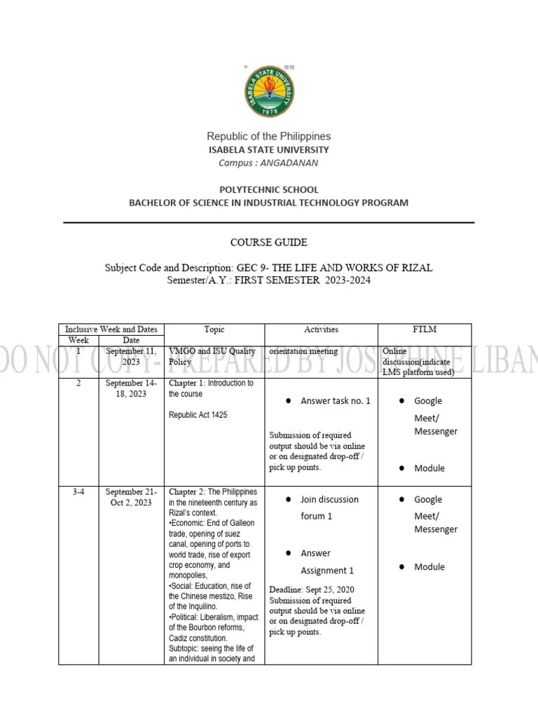 Course Guide Gec 9 1ST Sem 2023-2024 | PDF